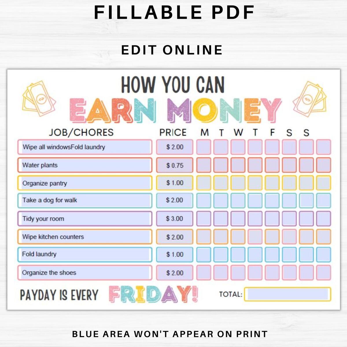 How To Earn Money Chore Chart Editable Allowance Chore Chart For Kids Printable Chore Chart For Kids Responsibility Chart For Kids 5 Etsy Israel