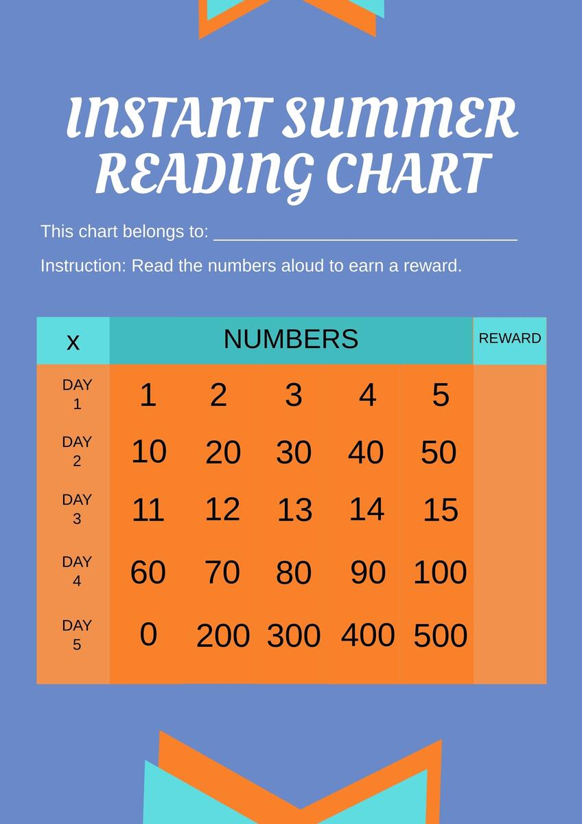 Instant Summer Reading Chart In Illustrator PDF Download Template Instant Summer Reading Chart In Illustrator PDF Download Template
