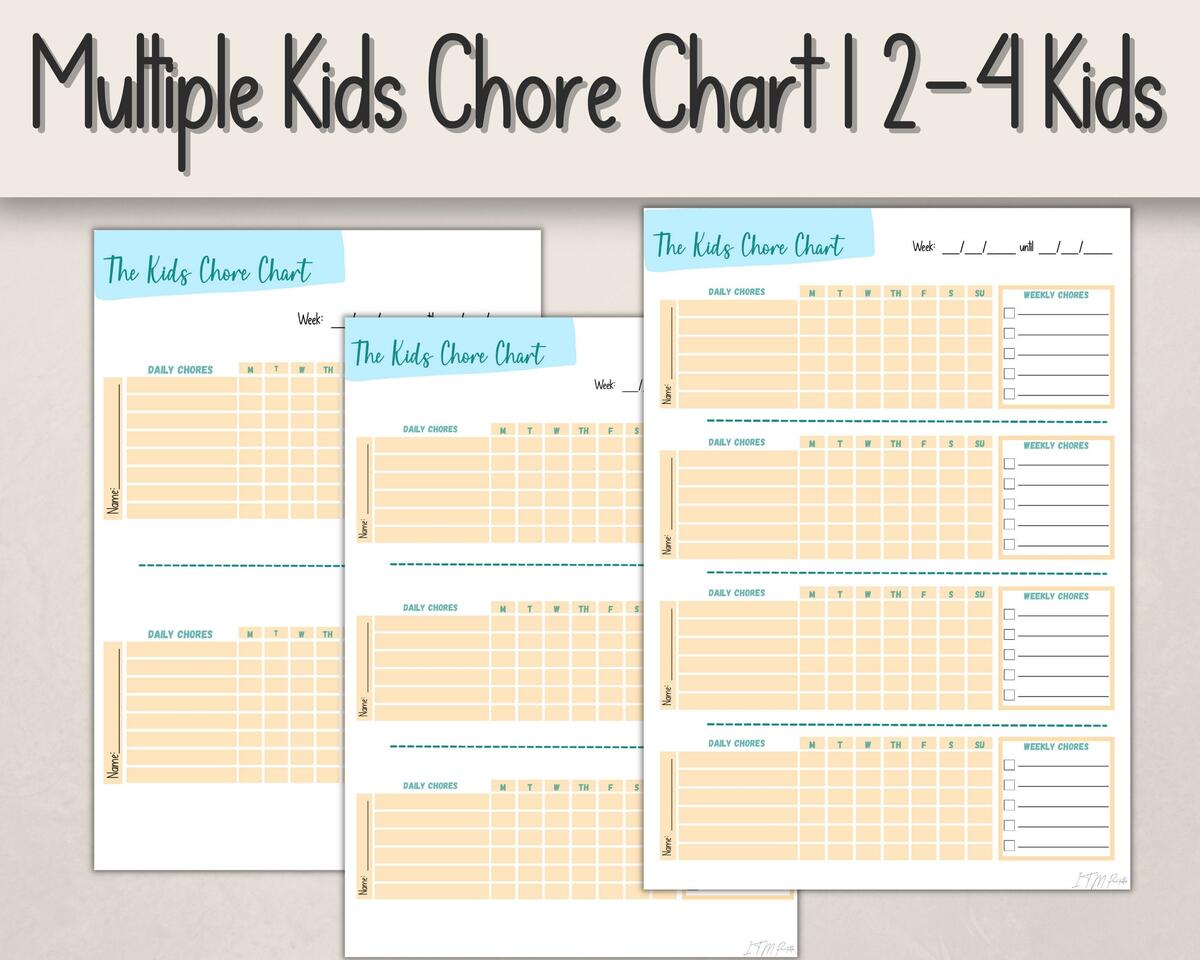 Kids Chore Chart Printable Chore Chart Responsibility Chart 2 3 4 Kids Etsy
