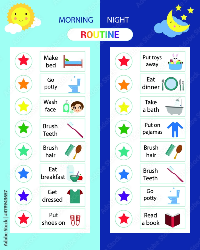 Kids Daily Responsibilities Chart Kids Daily Routine Chore Chart Morning Evening Checklist Daily Task List Children S Job Poster Stock Vector Adobe Stock