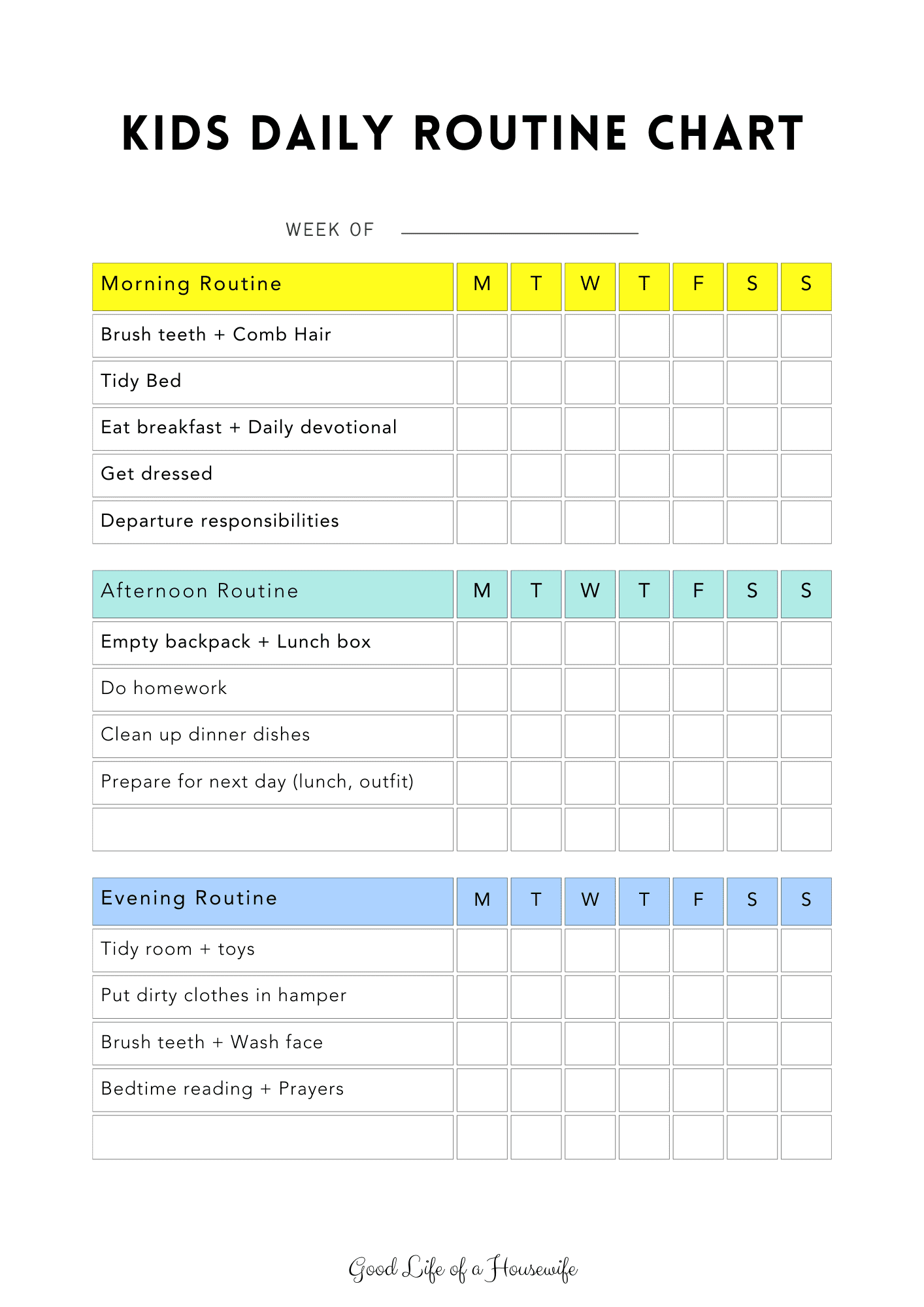 Kids Daily Routine Chart Good Life Of A Housewife