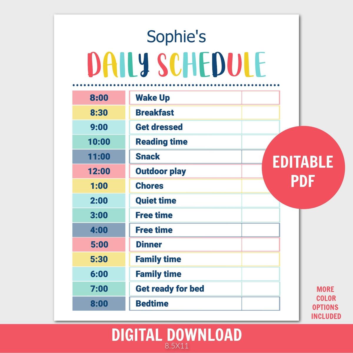 Kids Daily Schedule Template Homeschool Daily Routine Editable PDF Daily Routine PDF Etsy