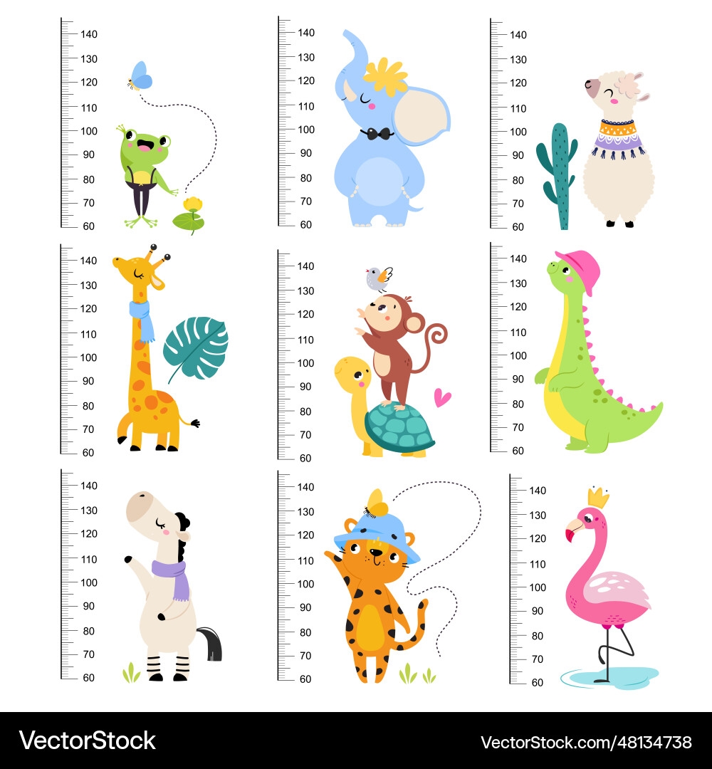 Kids Growth Chart With Animals Royalty Free Vector VectorStock