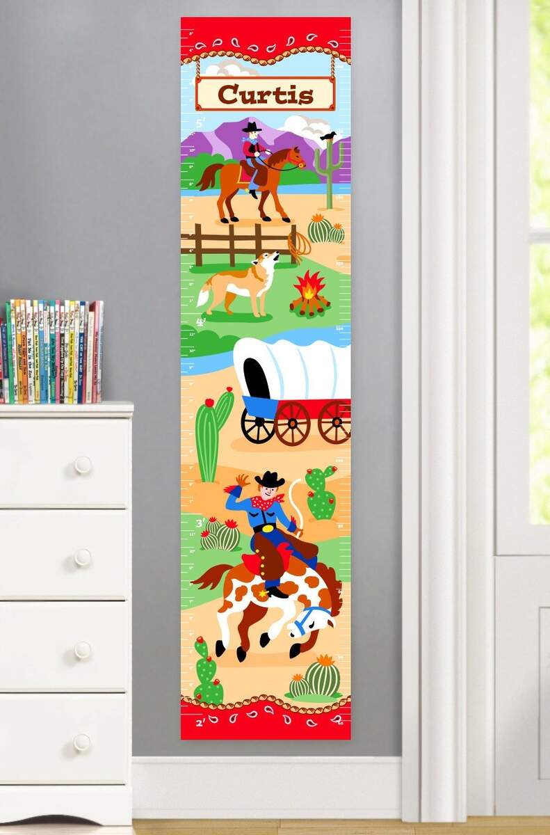 Kids Personalized Cowboy Canvas Growth Chart Boys Bedroom Decor Nursery Wall Decor Etsy