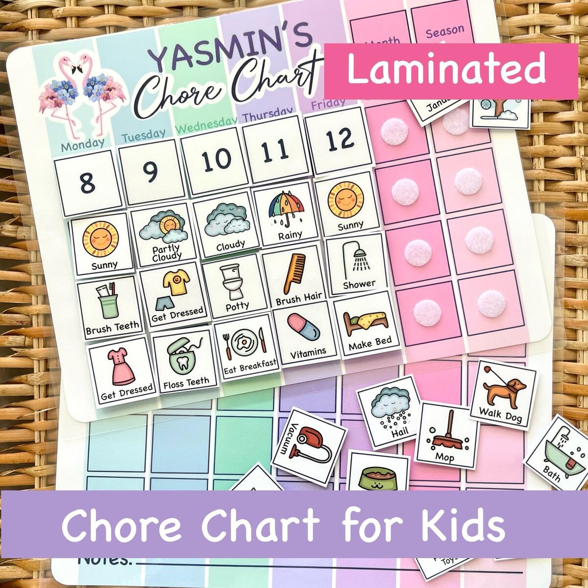 Laminated Kids Chore Chart Visual Routine Planner With Activity Cards Etsy