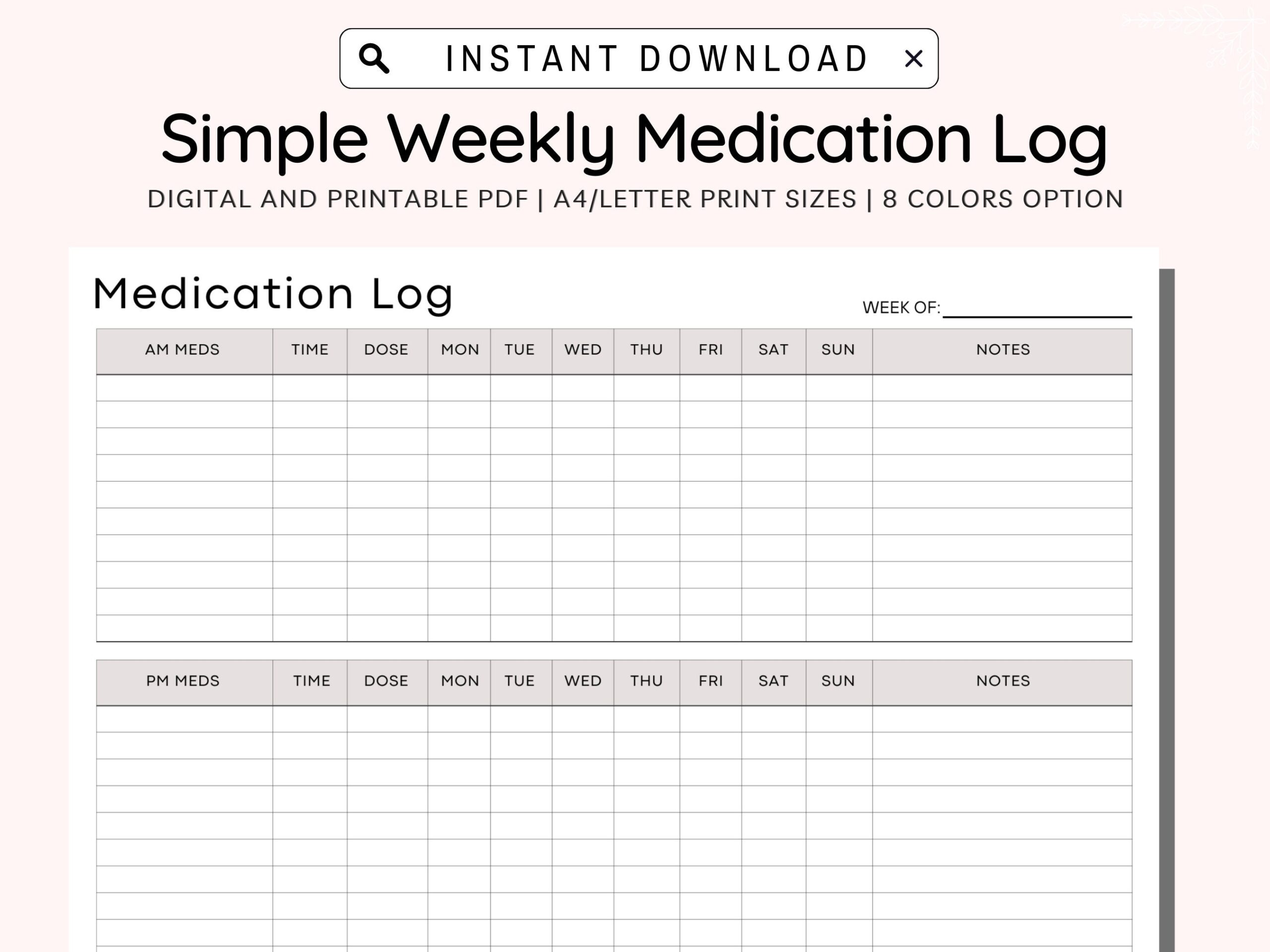 Medication Tracker Printable Weekly Medication Log Medicine Tracker Medication List Medication Log Medication Chart Daily PDF A4 Letter Etsy Israel