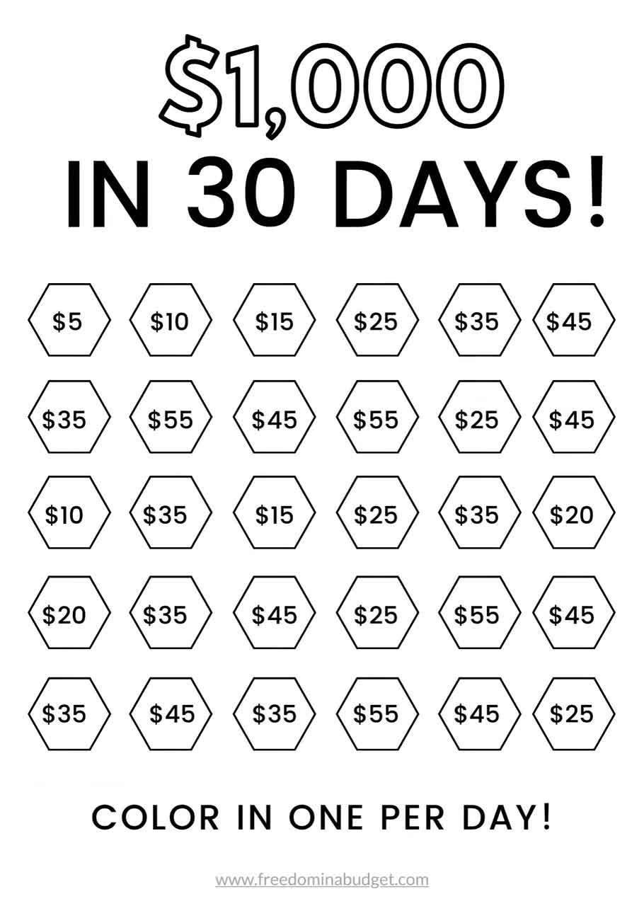 Money Saving Challenge Printable Save 1000 In 30 Days Savings Tracker Savings Planner Etsy