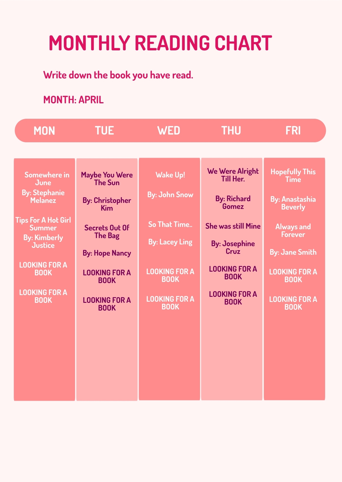 Monthly Reading Chart In PDF Illustrator Download Template