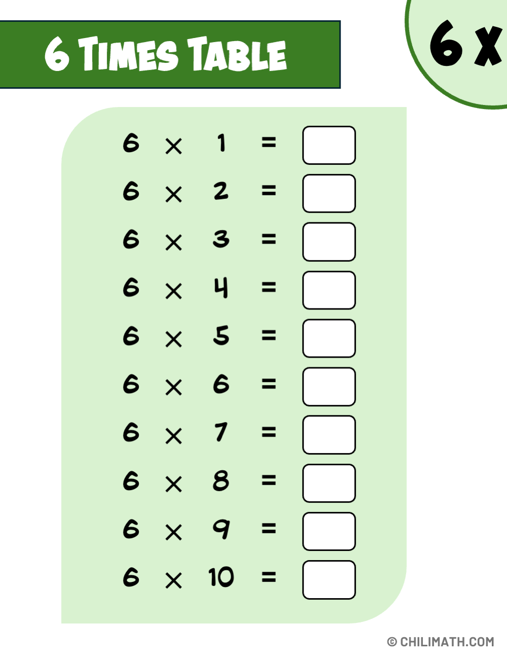 Multiplication Table Of 6 ChiliMath
