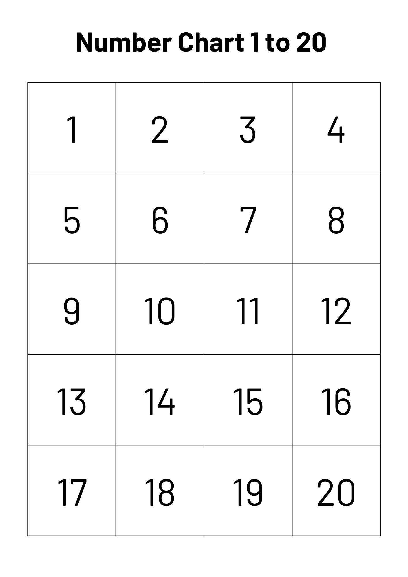 Number Chart 1 20 Numbers 1 To 20 Printable Numbers And Counting Worksheets Library