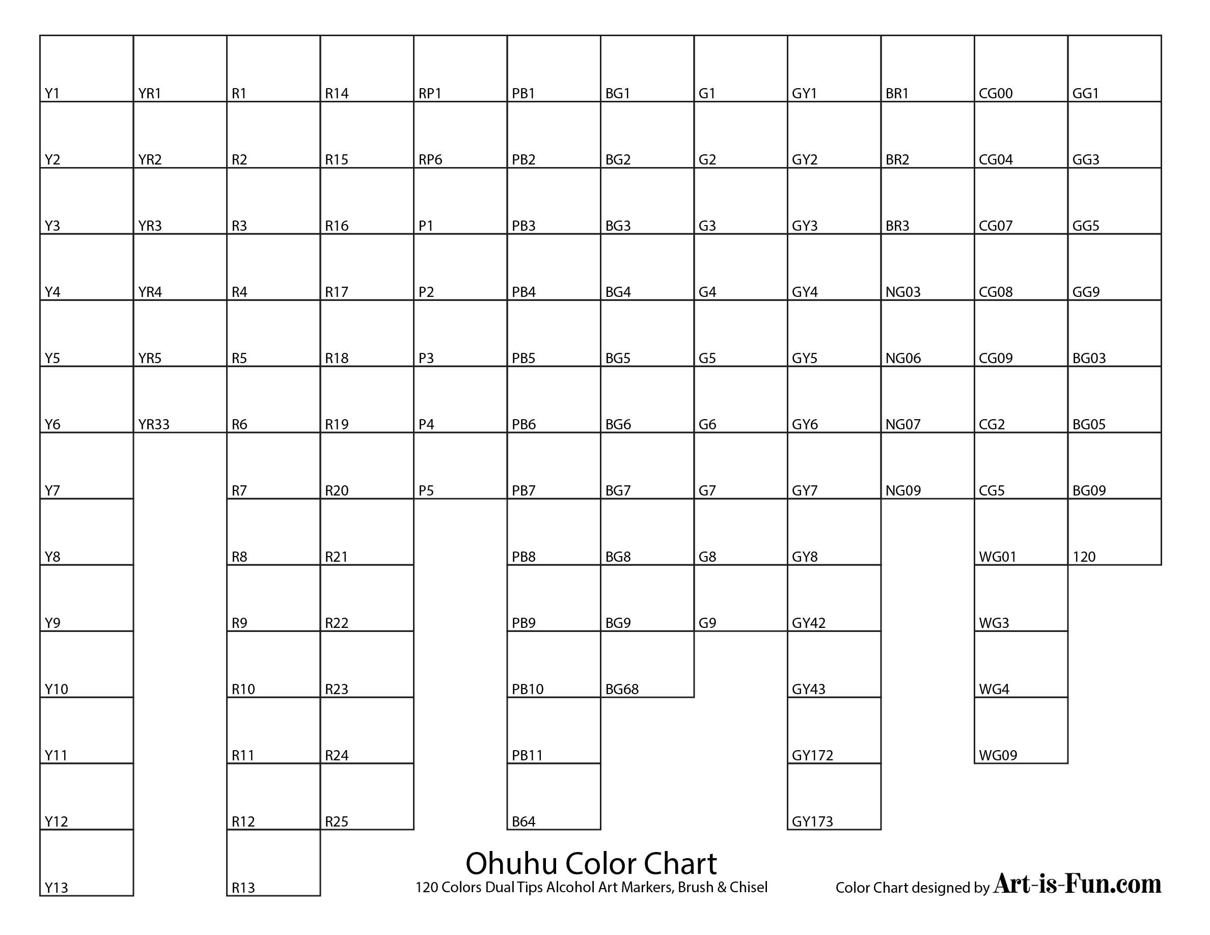 Colour Radiance Alcohol Markers Colour Chart