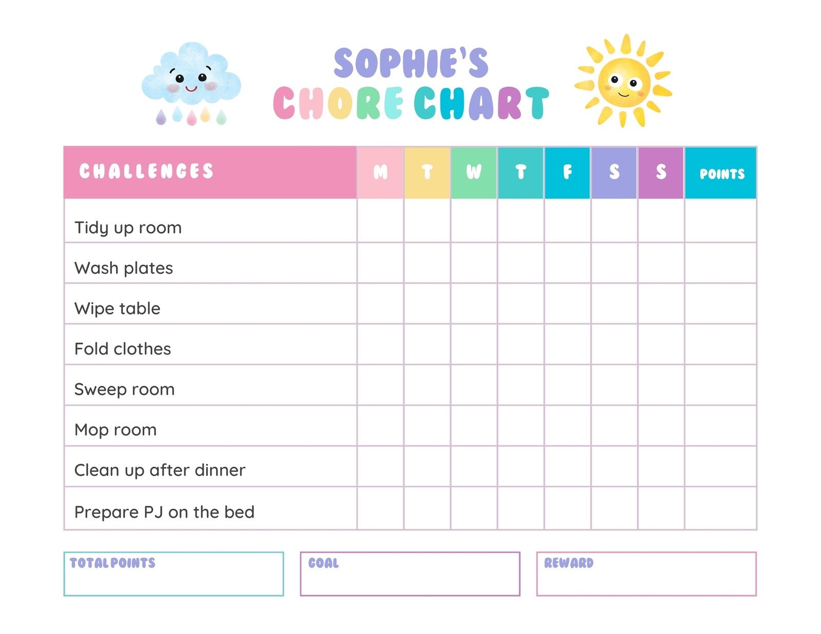 Page 2 Free Customizable Chore Chart Templates To Print Canva Free Printable Rainbow Reward Chart For Kids Favorite Printables