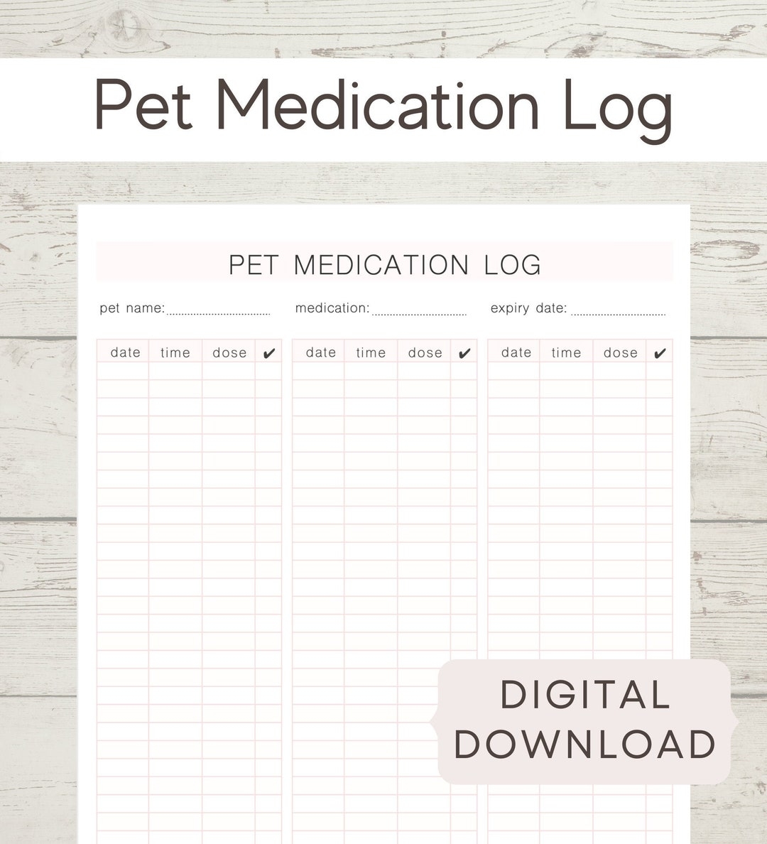 Printable Pet Medication Chart Pet Medication Log Cat Medication Schedule Dog Medication Schedule Instant Download PDF Etsy Denmark