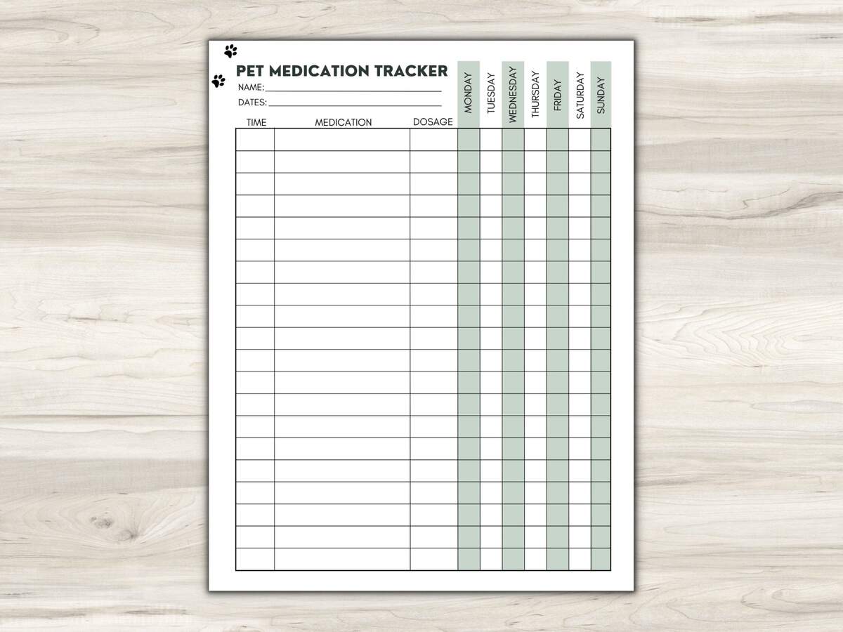 Pet Medication Tracker Printable Dog Cat Medicine Log US Letter A4 Digital Download Etsy