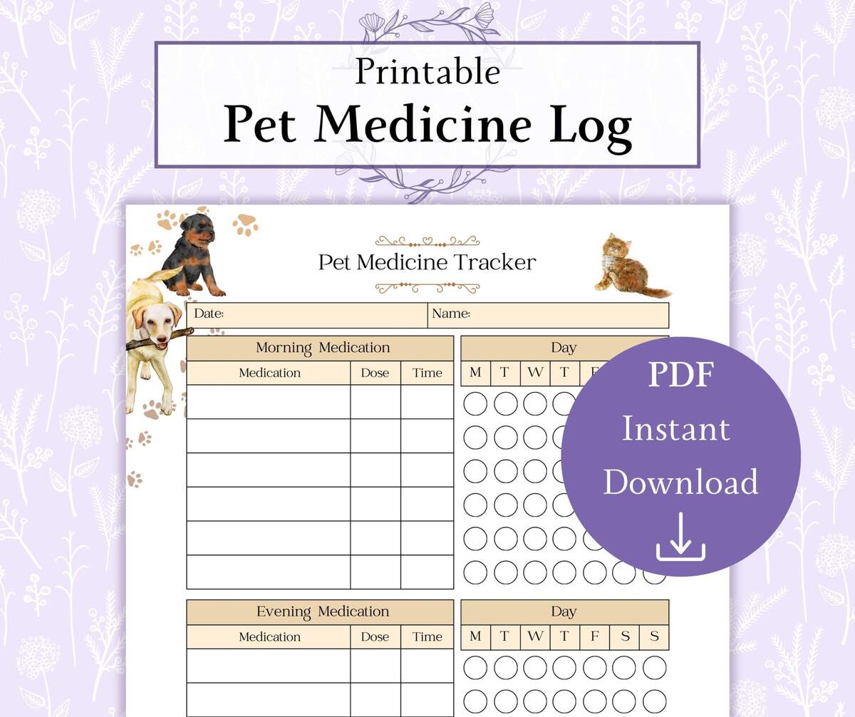 Pet Medicine Log Printable PDF Pet Health Tracker Pet Med Tracker Medication Log Pet Medicine Tracker Etsy