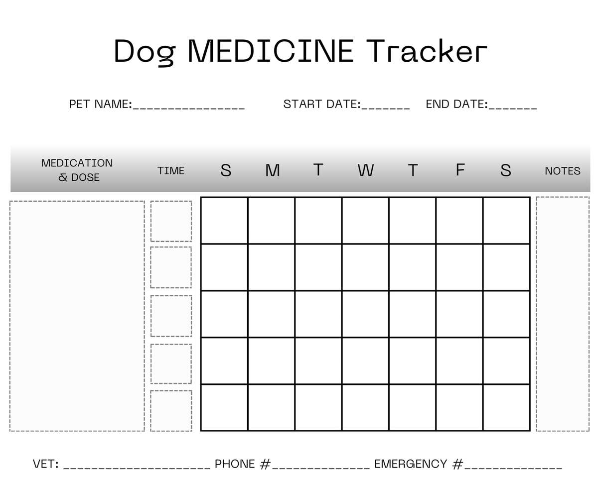 Pet Medicine Tracker Dog Medication Tracker Printable Cat Medication Chart Vet Medicine Log Tracking Log For Pet Medication Med Tracker Etsy Finland