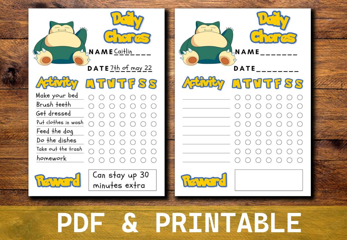 Pokemon Printable Chore Chart Fun Kids Chores Tracker Instill Responsibility With A Pokemon Twist Reward System Instant Download Etsy