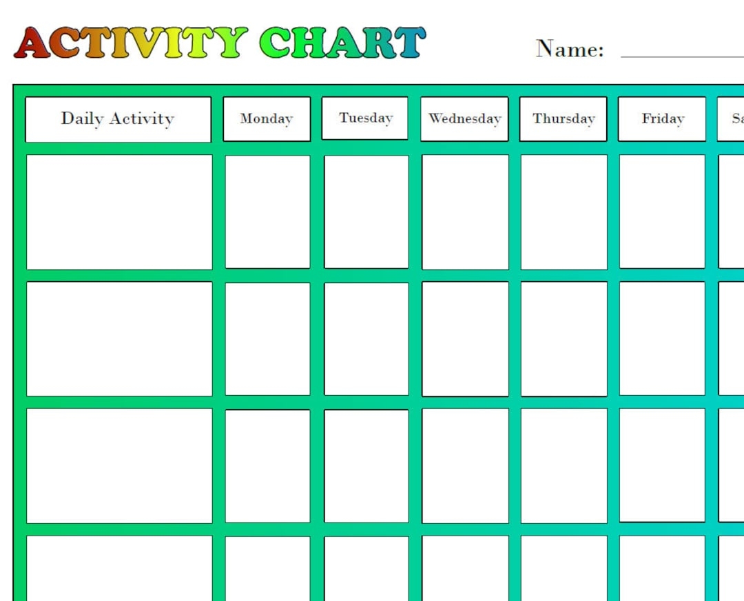 Printable Activity Chart Kids Activity Chart Daily Reward Chart PDF Downloadable Etsy