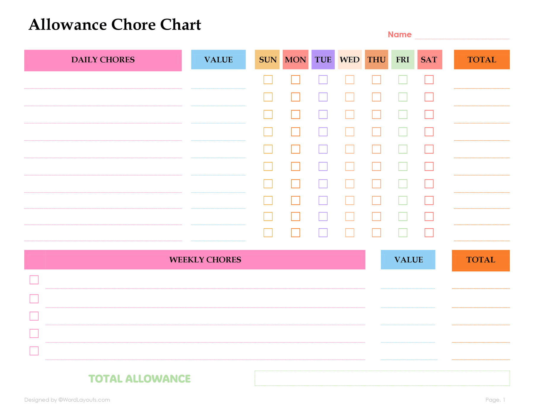 Printable Chore Chart Google Sheet Excel Template Planner Family Chore Cart Weekly Calendar Cleaning Checklist Daily Chore Chart For Kids Etsy