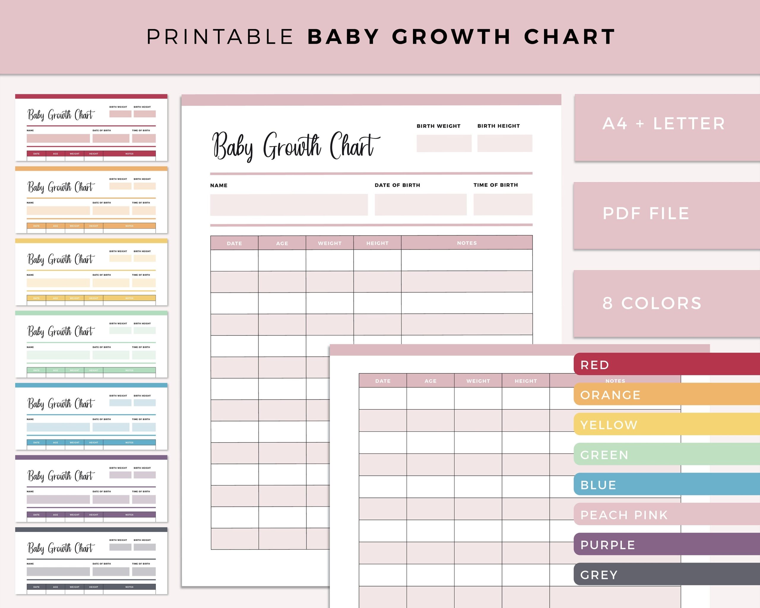 Printable Baby Growth Chart Infant Growth Log Growth Tracker Newborn Milestones Height Tracker Size Tracking A4 And US Letter Size Etsy