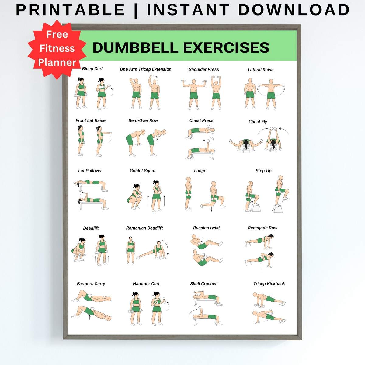 Routine Chart Free Dumbbell Exercises Chart Printable Beginner Friendly Printables Kettle Bell Set