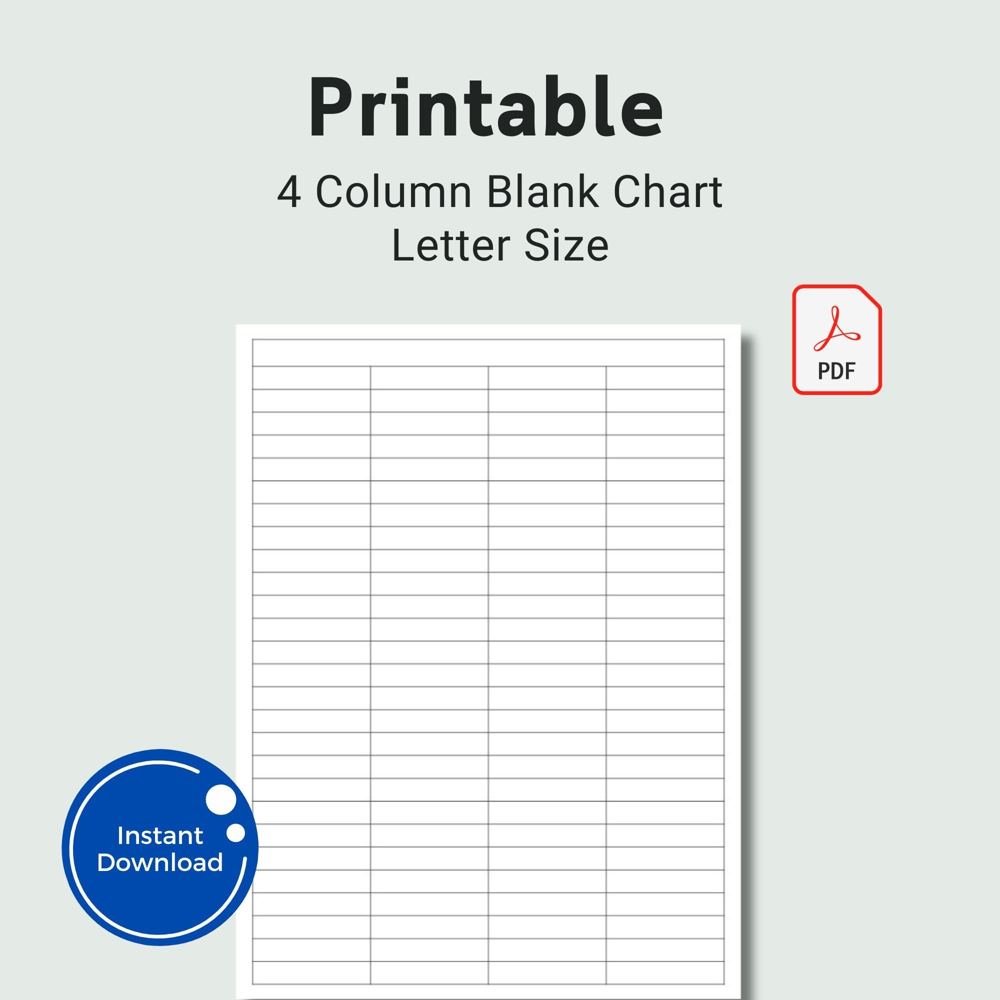 Printable Blank 4 Column Chart US Letter Size PDF JPEG Etsy