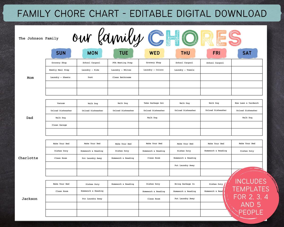 Family Chore Charts Free Printable My Uncommon Slice Of Suburbia