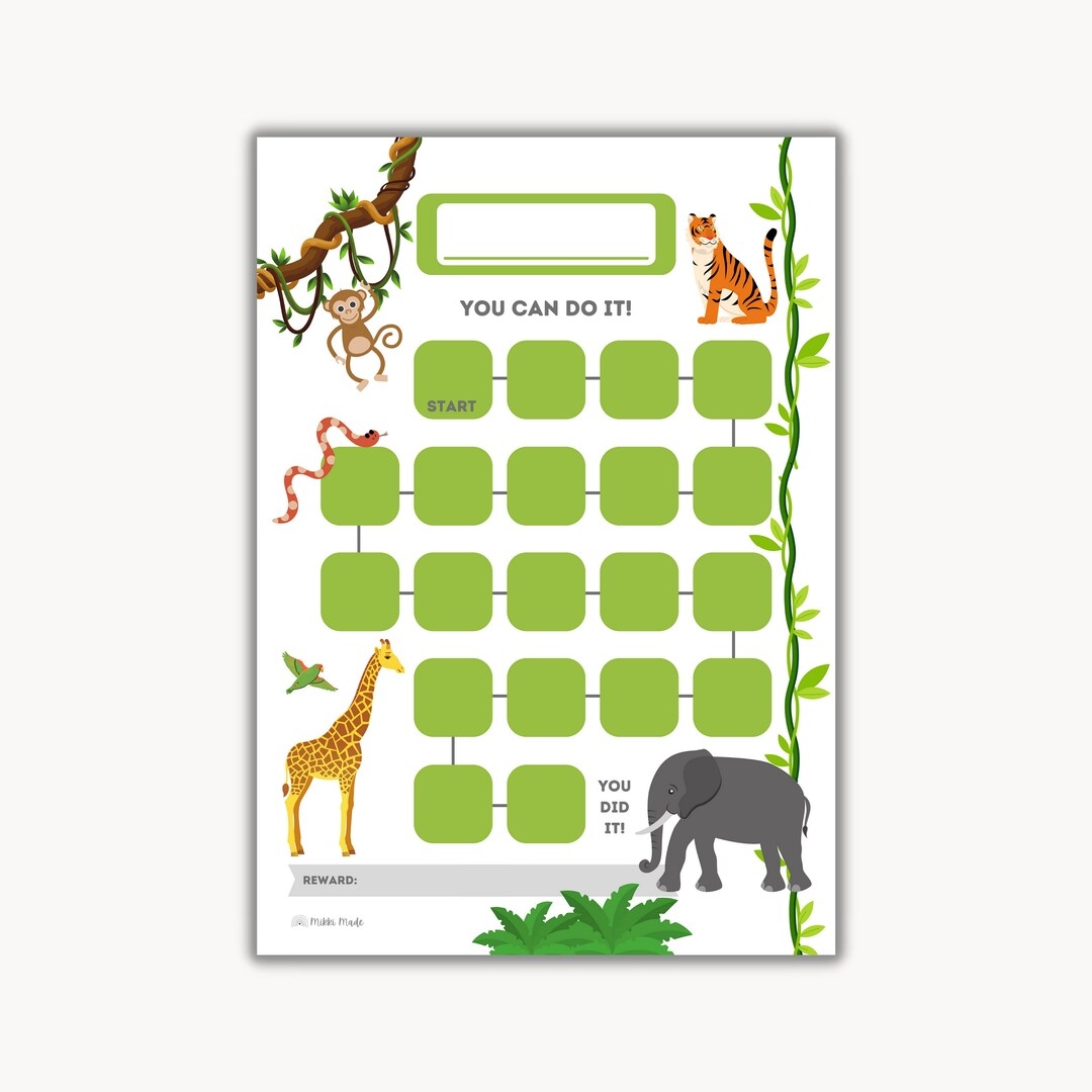 Printable Jungle Reward Chart Jungle Sticker Chart Kids Reward Chart Kids Sticker Chart INSTANT DOWNLOAD Etsy