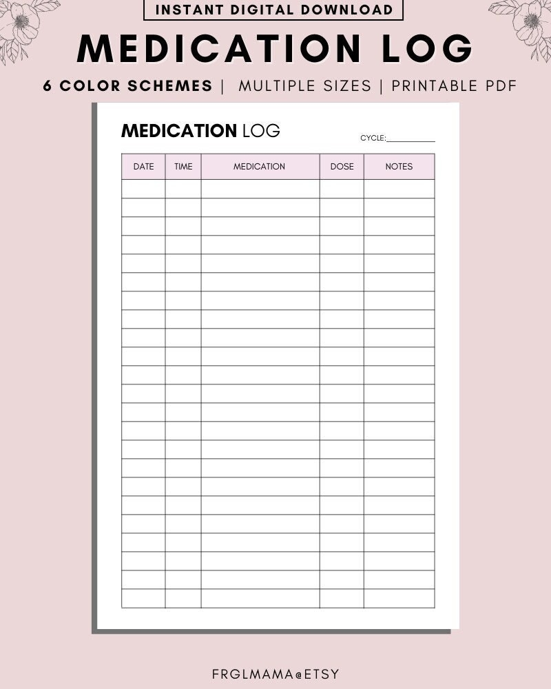 Medication Tracker Printable Medicine Log For Nurses Carers Editable Medication Chart Vitamin List PDF Supplements Checklist Template Etsy