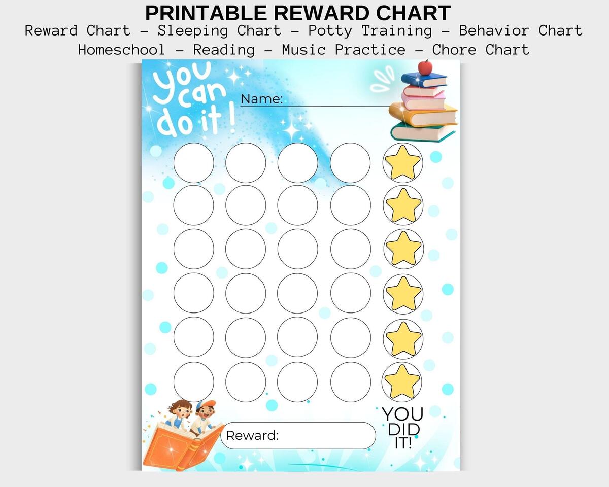 Printable Reading Reward Chart For Kids 30 Day Book Tracker Sticker Chart PDF Etsy