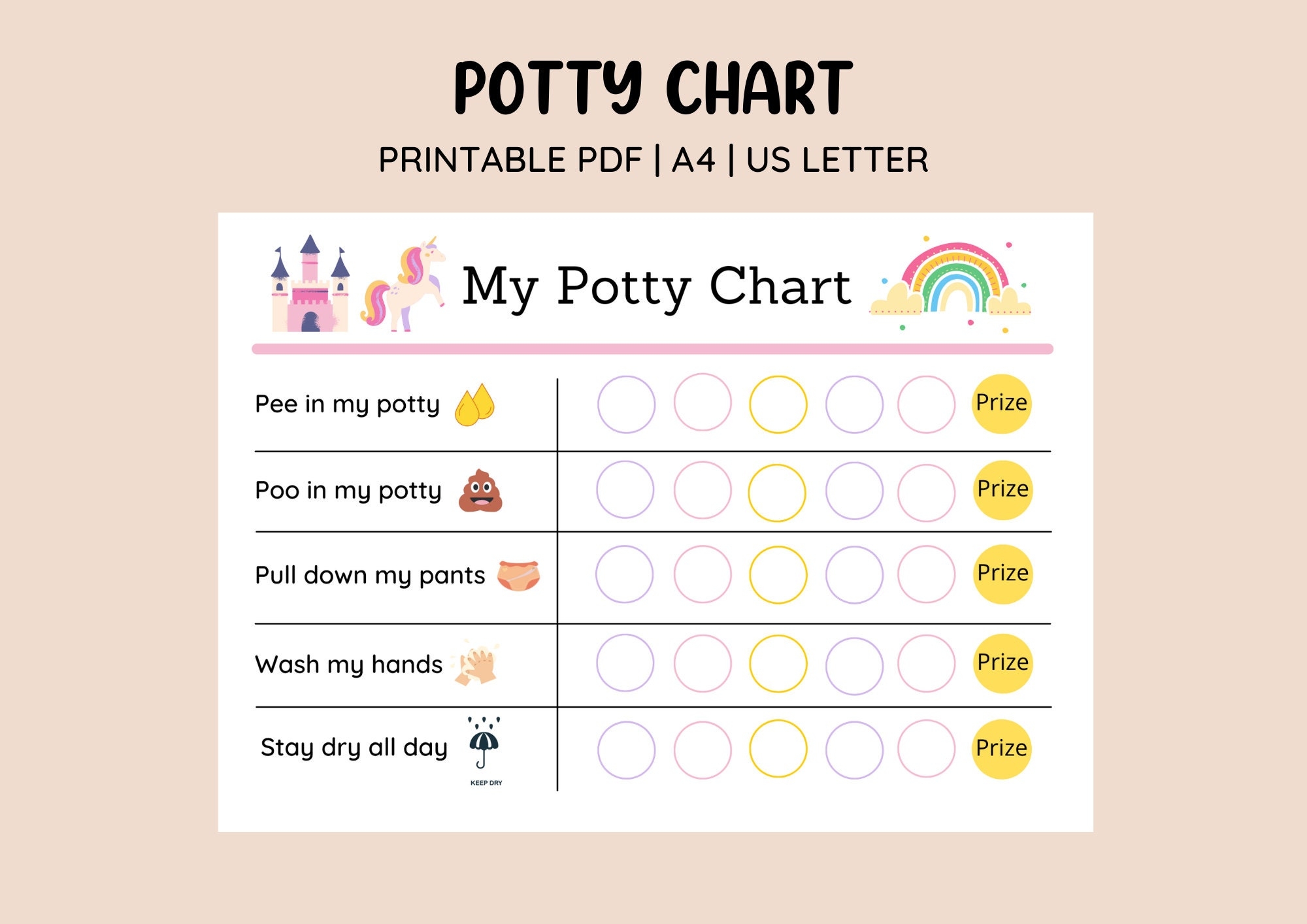 Printable Unicorn Potty Training Chart Potty Sticker Chart Toddler Toilet Training Potty Chart Girls Chart Reward Chart Etsy