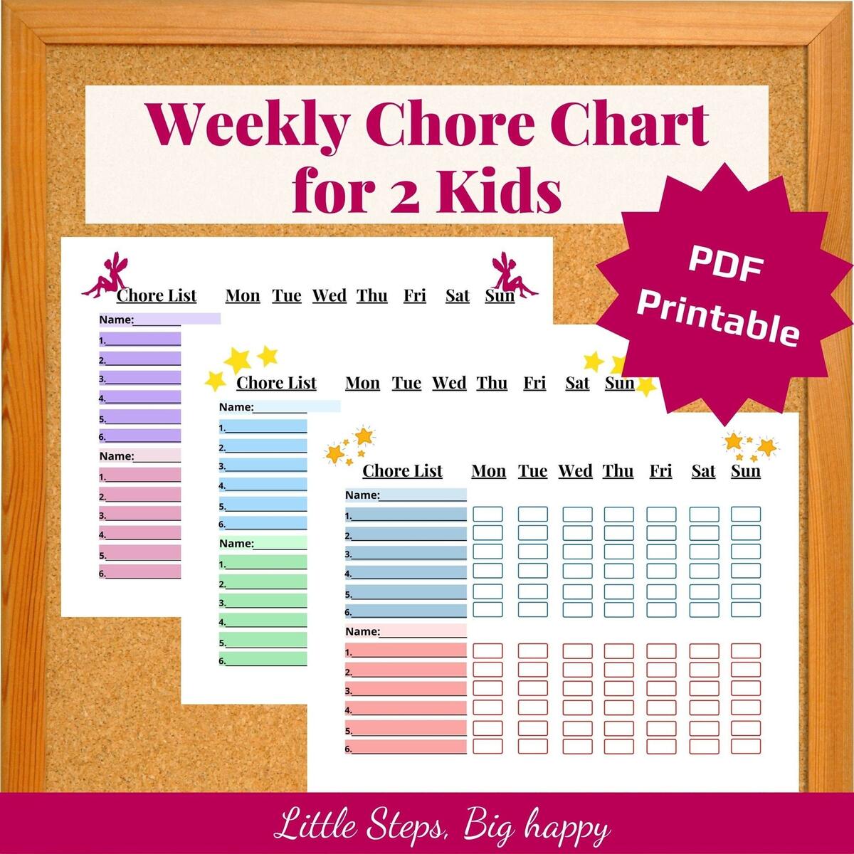 Printable Weekly Chore Chart For 2 Kids Customizable Sticker Chart PDF Etsy