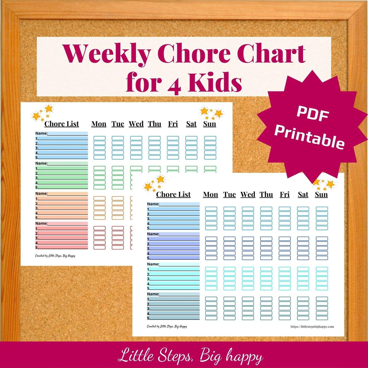 Printable Weekly Chore Chart For 4 Kids PDF Etsy