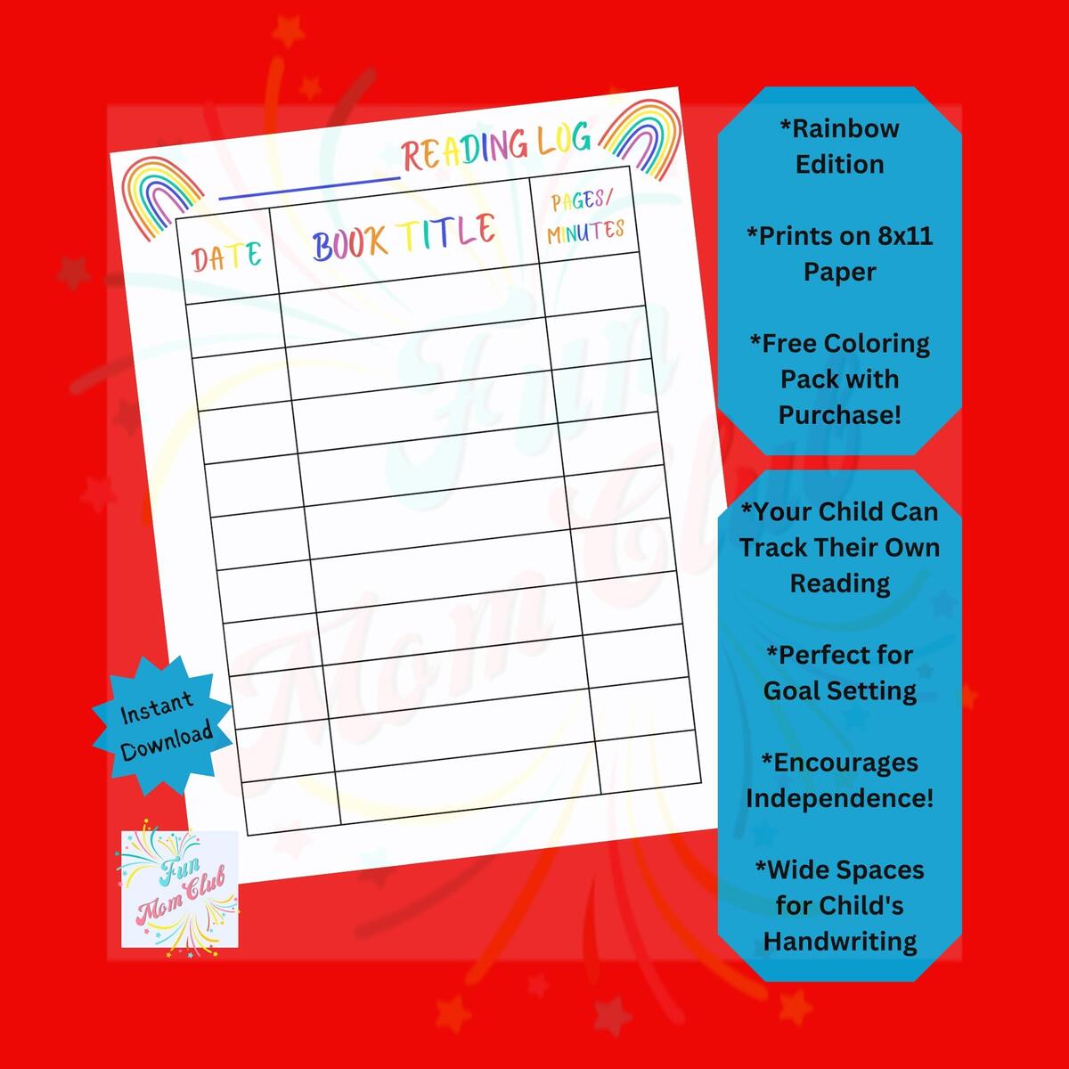Rainbow Reading Tracker For Kids Printable Reading Log Reading List Book Tracker Child Reading Challenge Kid Summer Reading Log Montessori Etsy