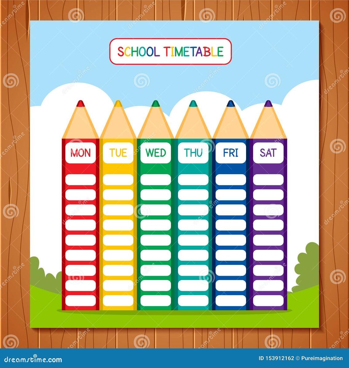 School Timetable Template A Weekly Curriculum Design Stock Vector Illustration Of Children Document 153912162