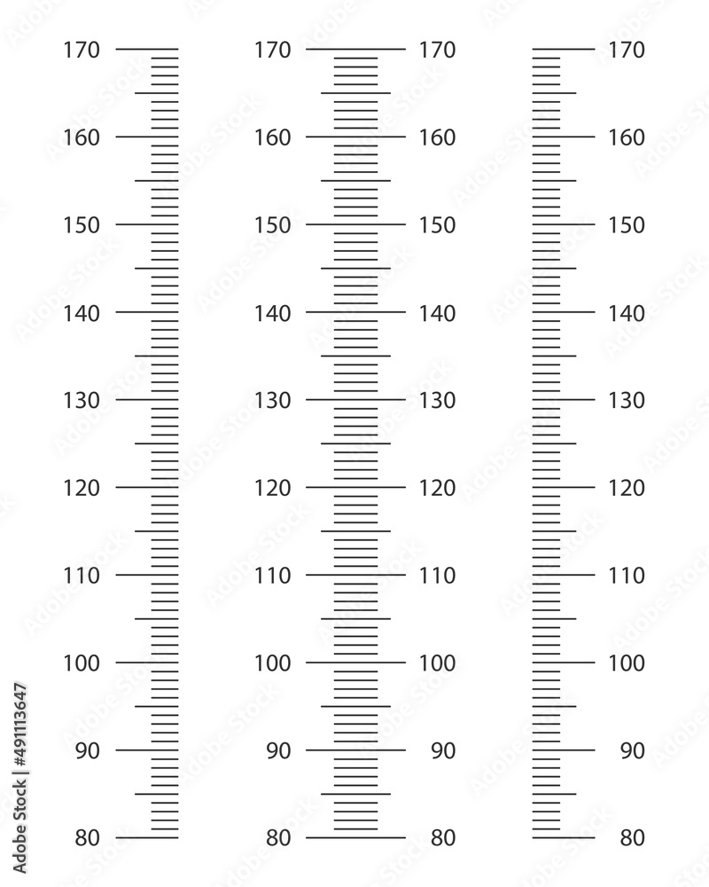 Stadiometer Scale Set From 80 To 170 Cm Kids Height Chart Template For Wall Growth Stickers Isolated On White Background Vector Graphic Illustration Stock Vector Adobe Stock