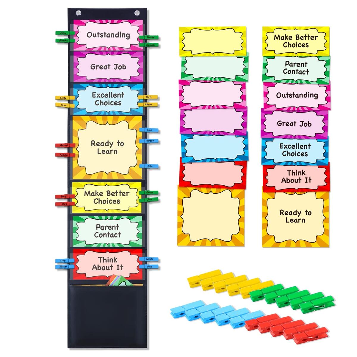 Student Behavior Clip Chart For Classroom Management Kids Reward Pocket Chart EBay