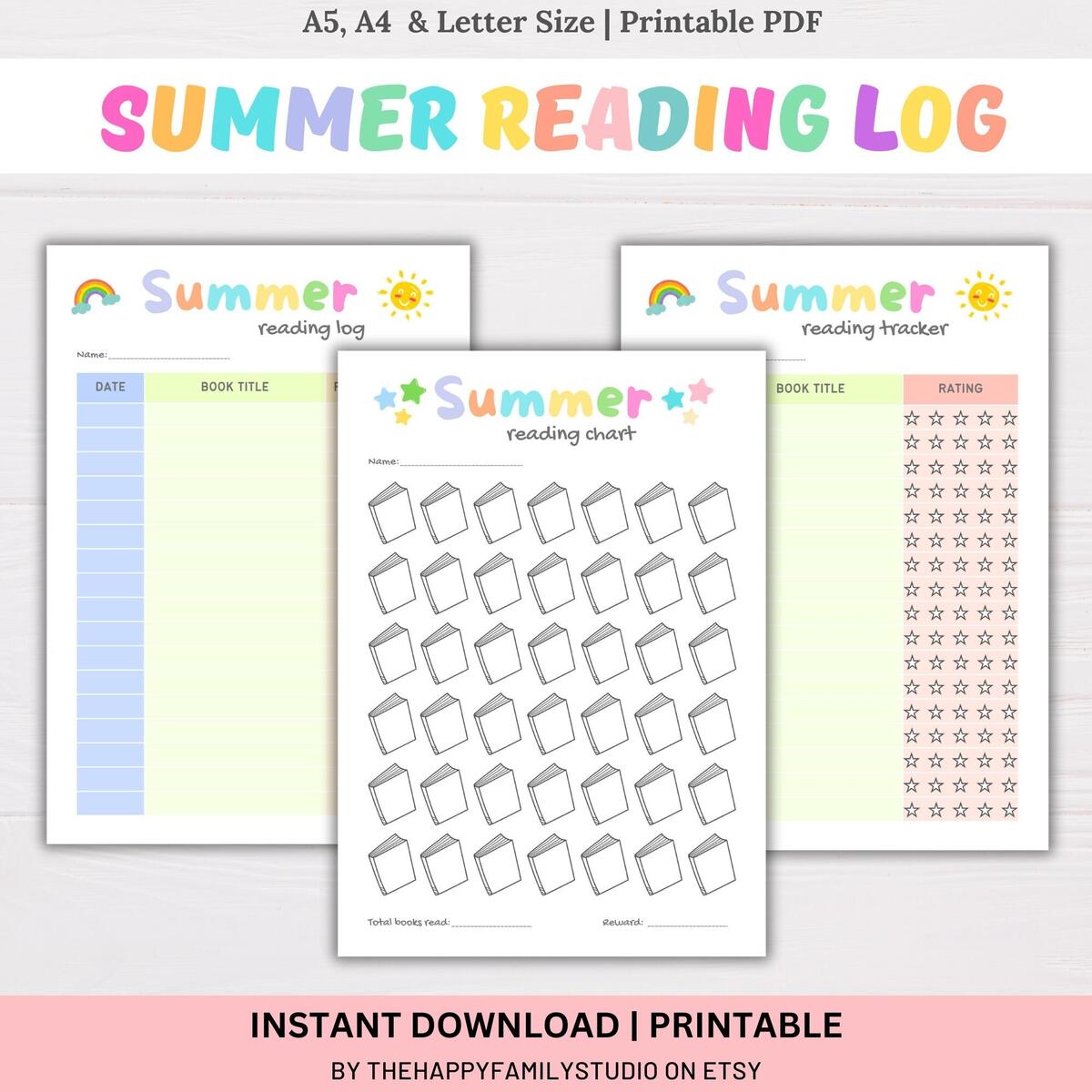 Summer Reading Log For Kids Reading Tracker Printable Reading Challenge Kids Book Tracker Homeschool Reading Chart Coloring Bookmarks Etsy