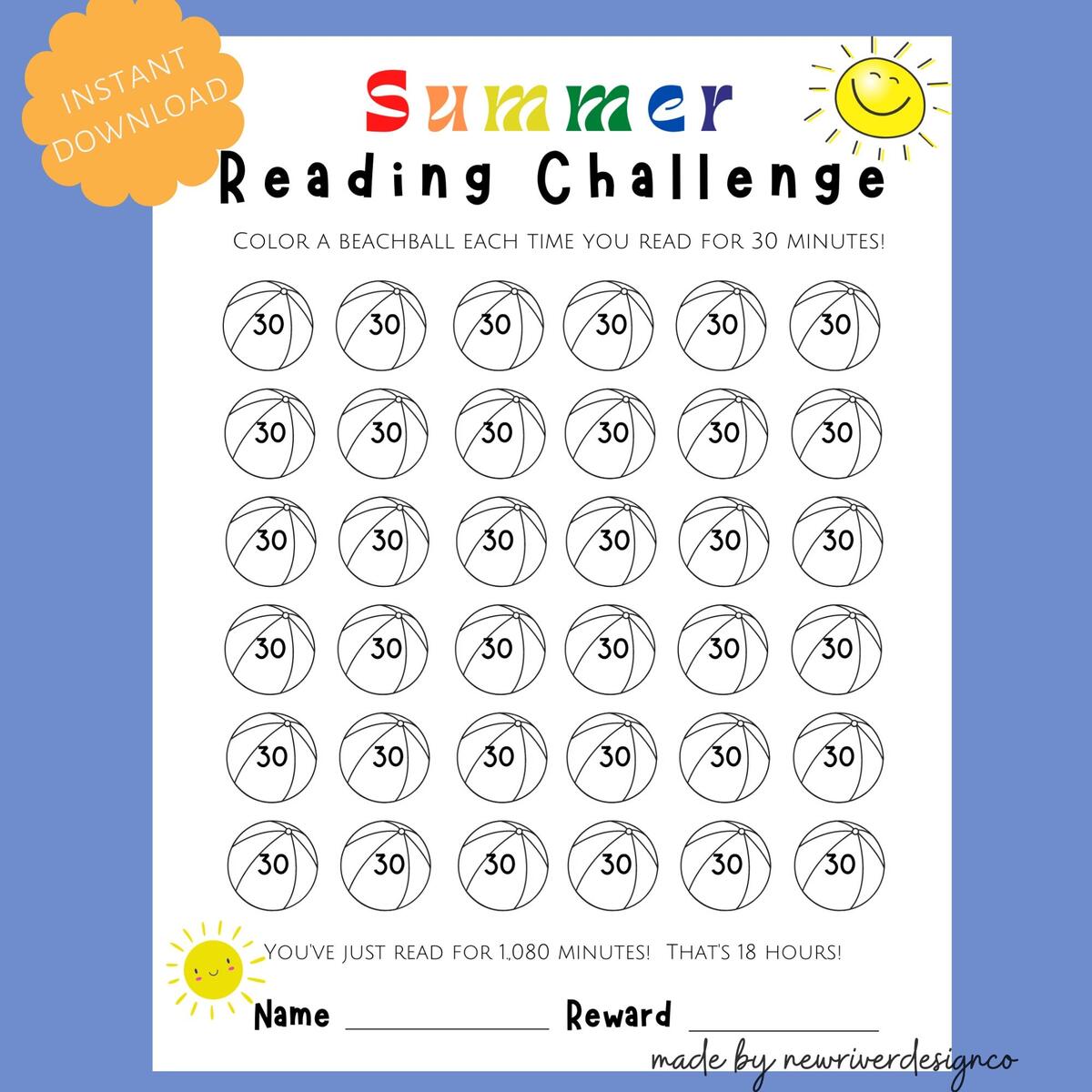 Summer Reading Log Kid S Reading Challenge 30 Minute Tracker Digital Download Etsy