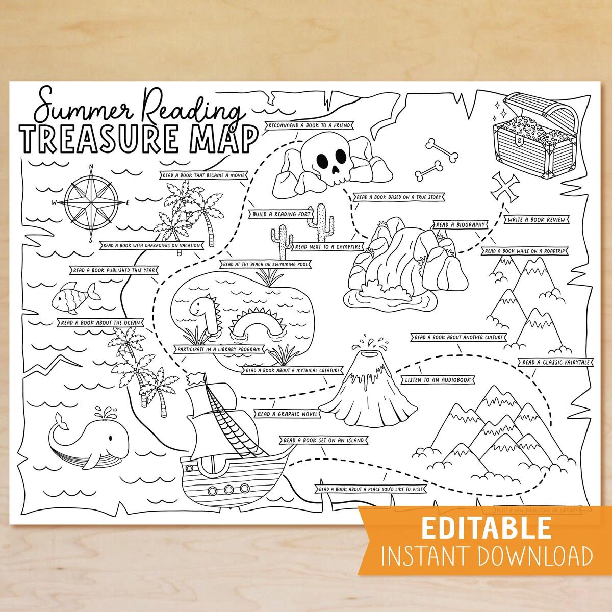 Summer Reading Printable For Kids Summer Reading Treasure Map Book Log Reading Challenge Summer Reading List Editable Template Etsy