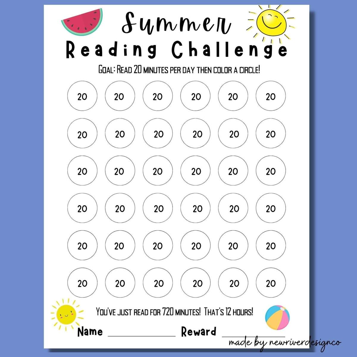 Summer Reading Tracker For Kids 30 Minute Challenge Digital Download Etsy
