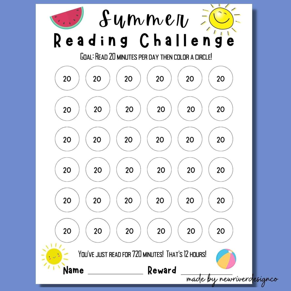 Summer Reading Tracker For Kids 30 Minute Challenge Digital Download Etsy