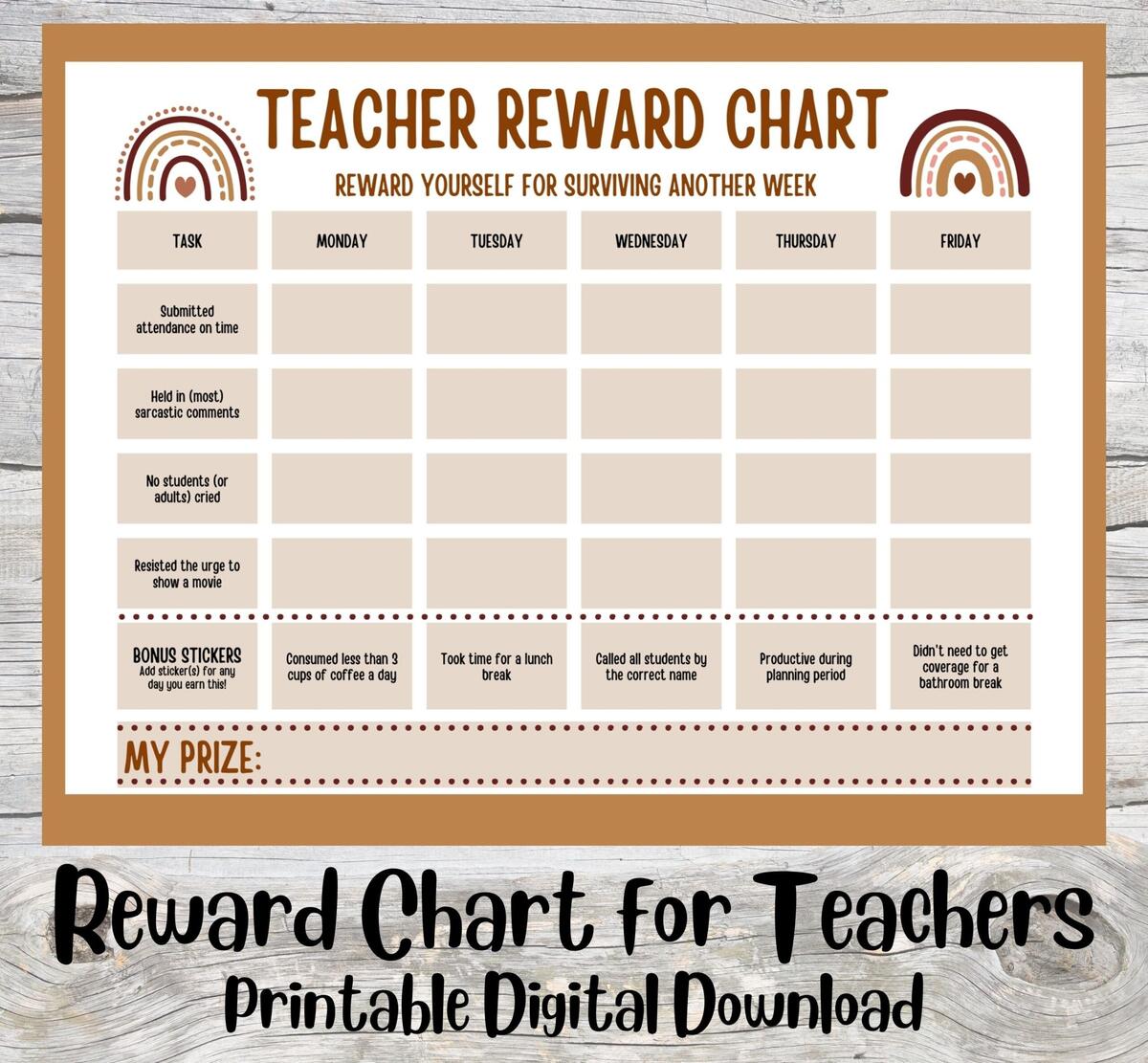 Teacher Reward Chart Digital Download Printable Sticker Chart For Teacher Funny Teacher Gift Adult Reward Chart Last Minute Teacher Gift Etsy