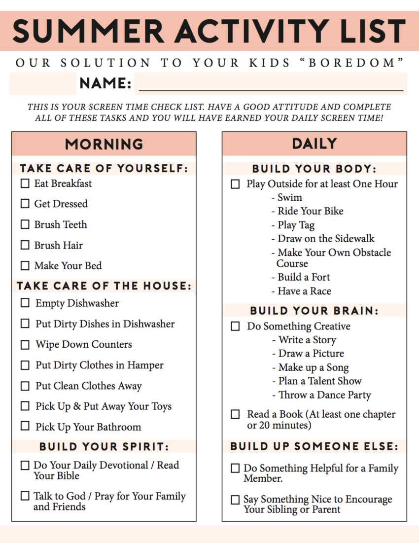 Printable Summer Chore Checklist Simply Being Mommy