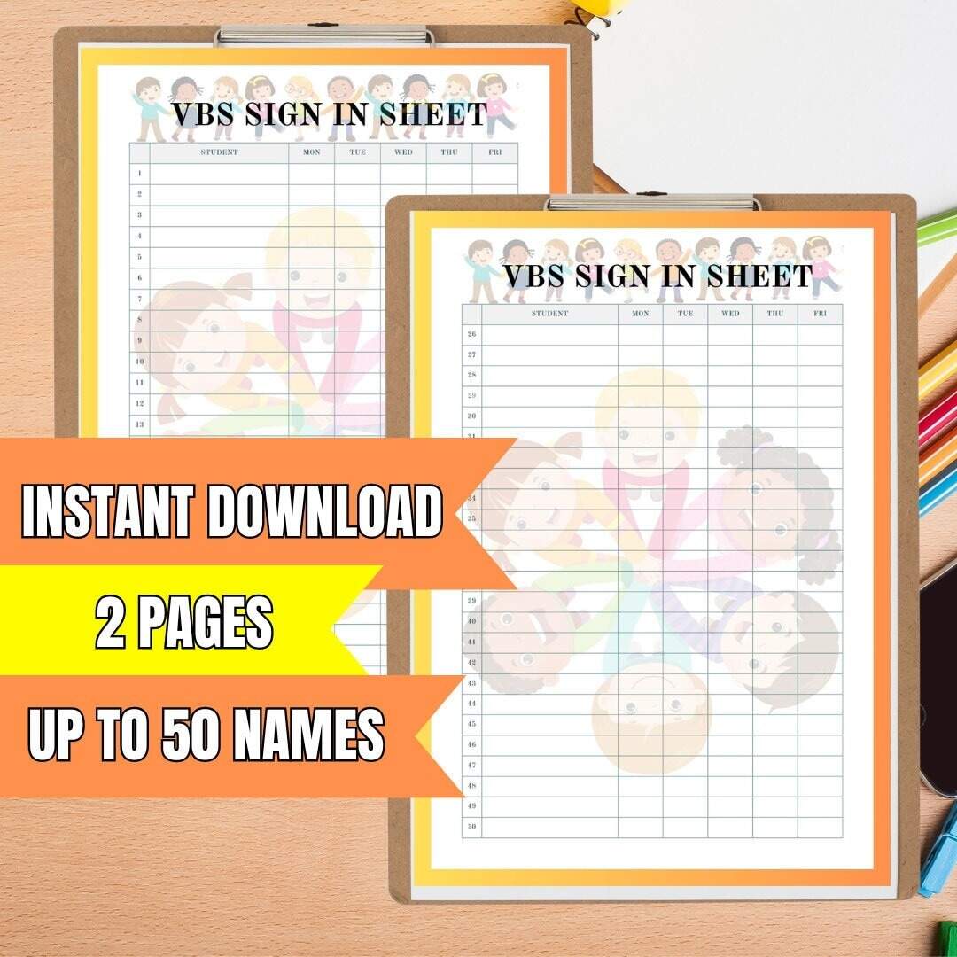 Vacation Bible School Attendance Sheet For VBS Sign In Sheet Bible School Name Sheet Etsy Israel