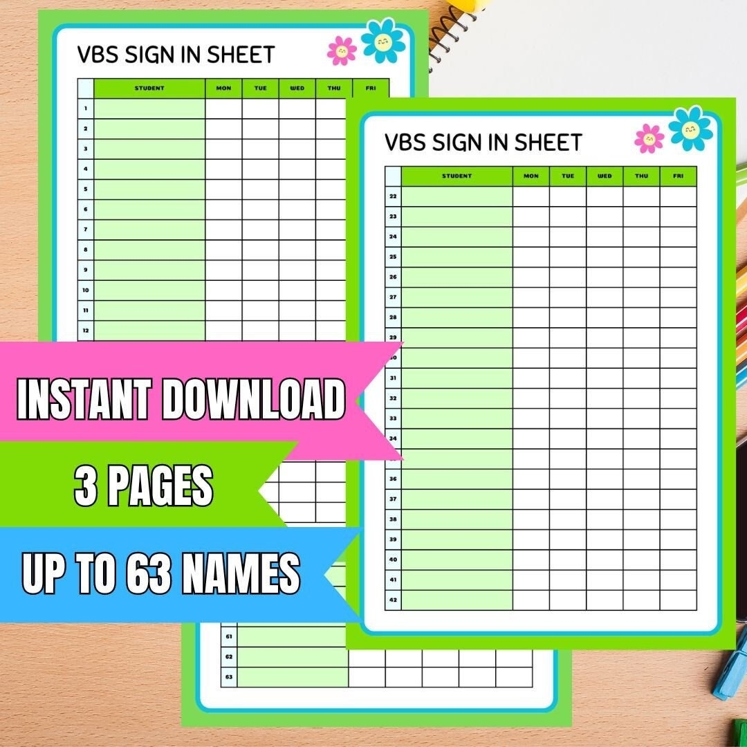 Vacation Bible School Attendance Sheet For VBS Student Tracker Bible Adventure Camp Bible Week Faith Camp Kids Summer Bible Club Youth Camp Etsy