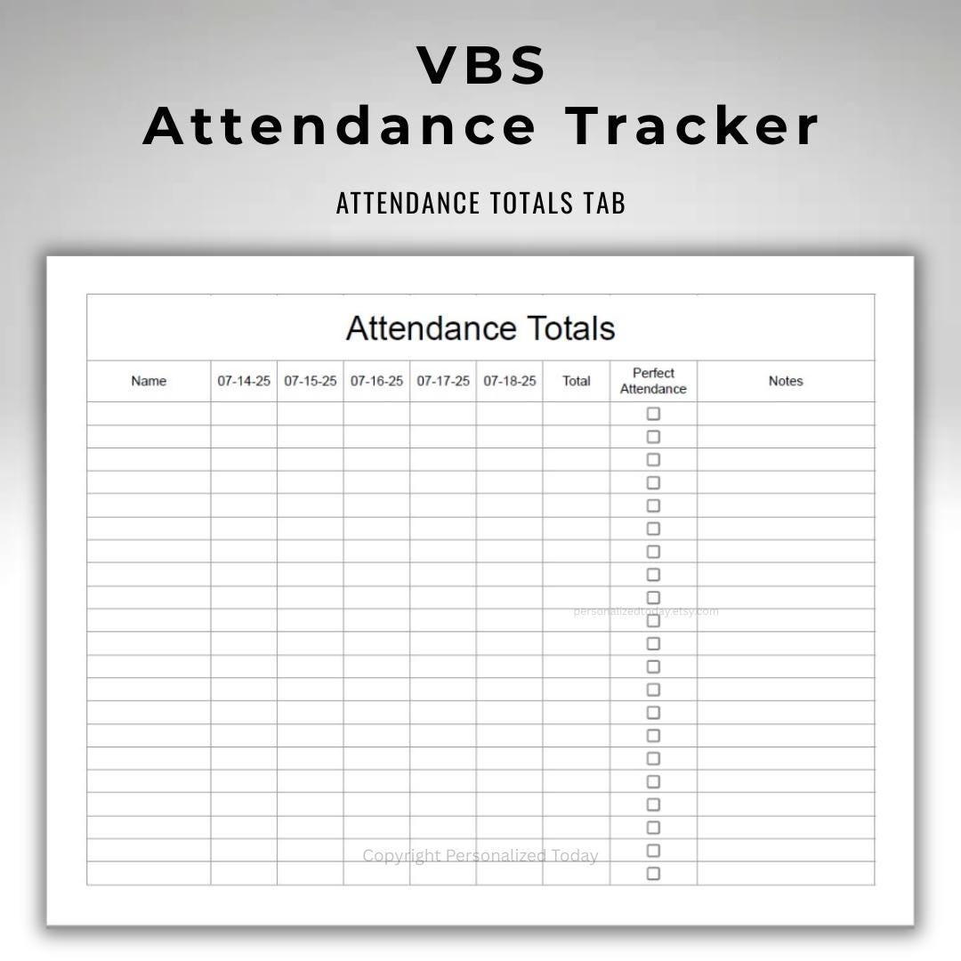 VBS Attendance Tracker Google Sheets Template 5 Day Vacation Bible School Student Roster Daily Check In Digital Download Etsy Sweden