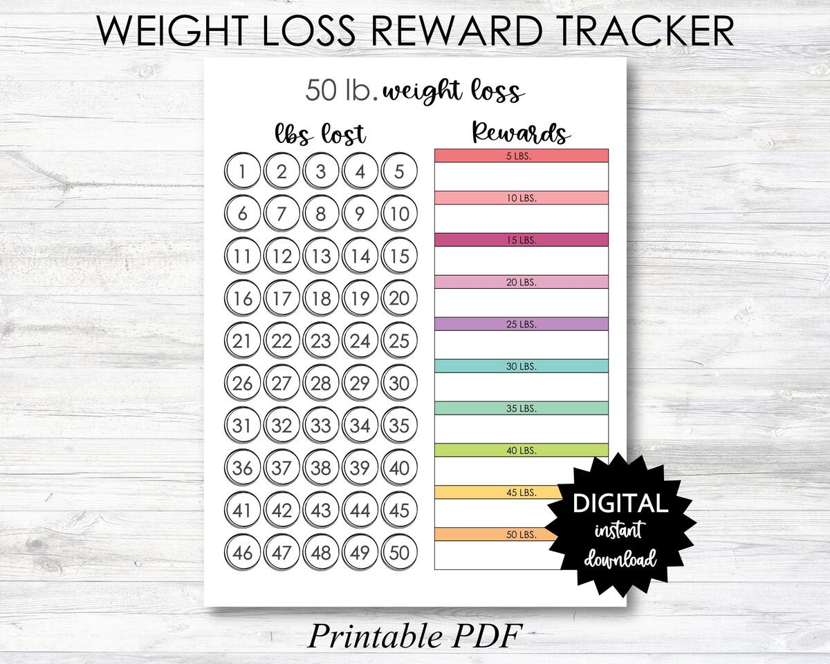 Weight Loss Reward Printable 50 Lb Weight Loss Reward Tracker Weight Loss Tracker Digital Download Planner Page PRINTABLE N050 Etsy
