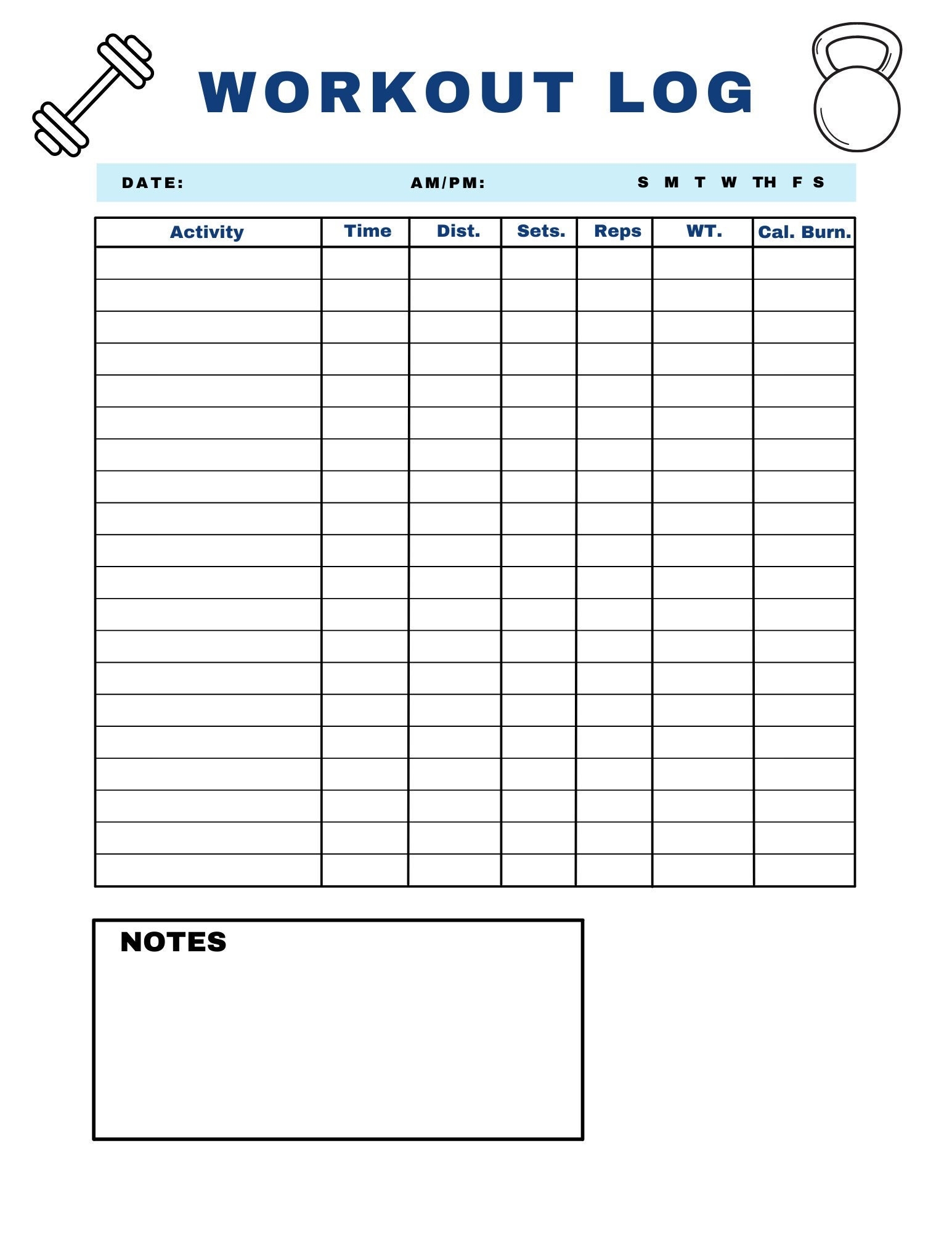 Workout Log Exercise Log Fitness Tracker Weightloss Health Printable Workout Fitness Tracker Easy To Use Exercise Weight Train Etsy