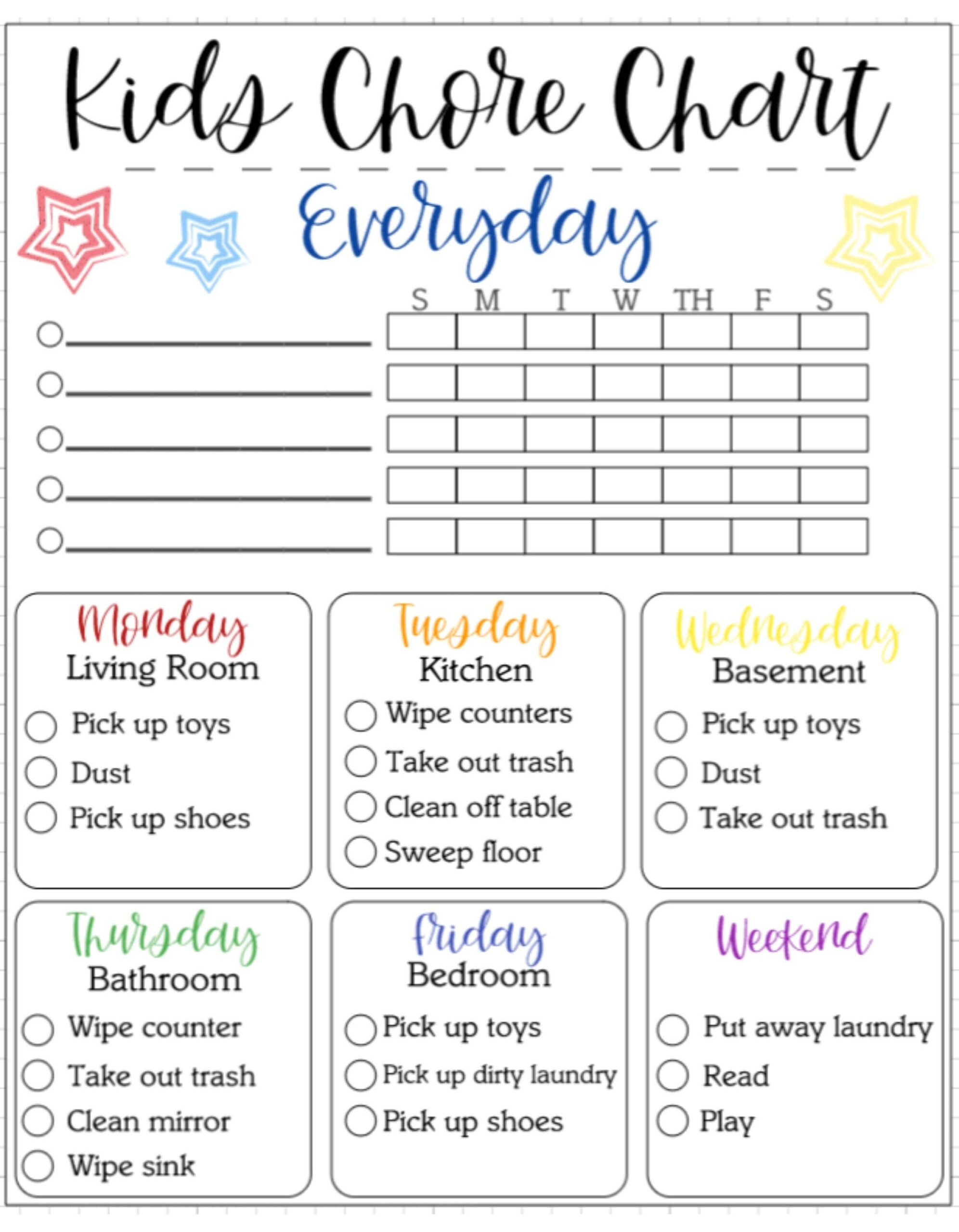 Younger Kid S Chore Chart Digital Download Etsy